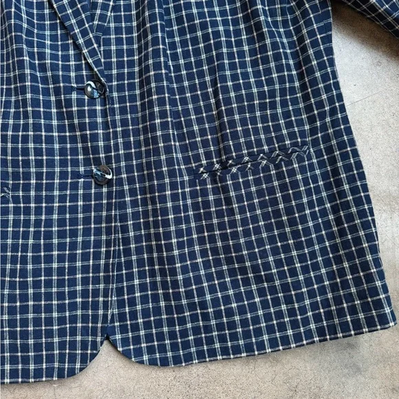 Vintage 90s Sag Harbor Navy Plaid Linen Blazer - Picture 6 of 6